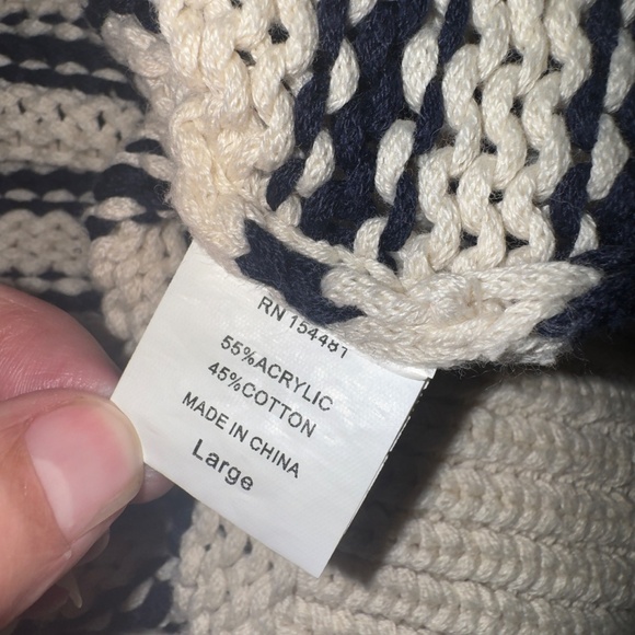 Jean Pierre Klifa Beige & Navy Sweater, Nautical, Natural, Women’s L Crochet - Picture 9 of 9